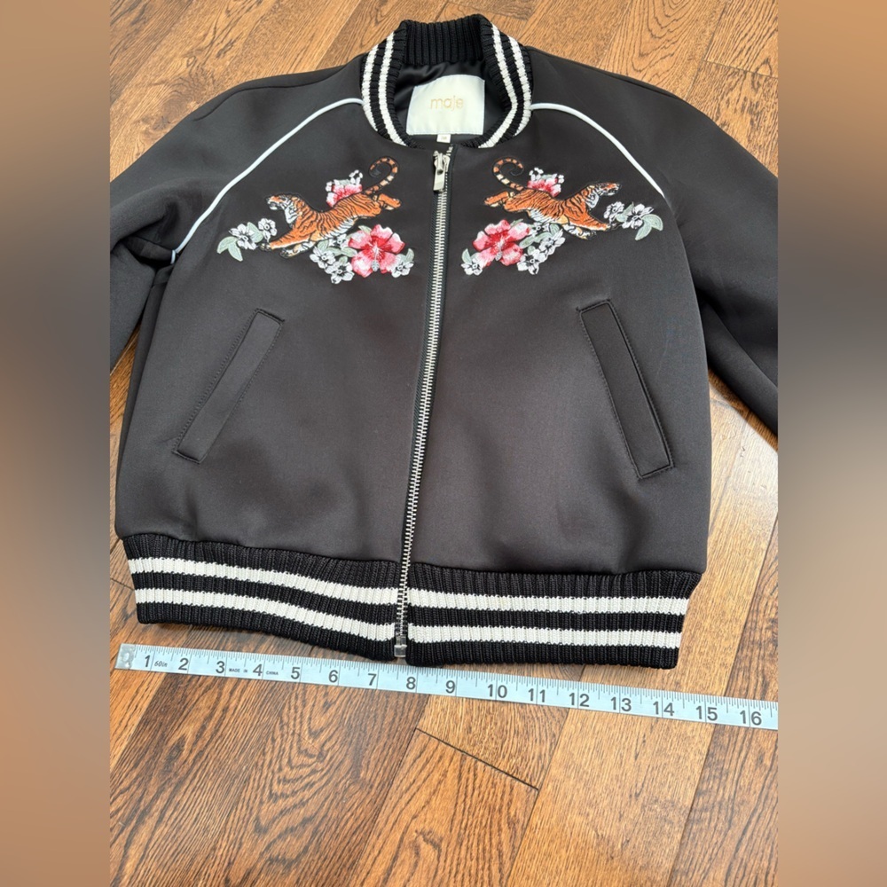 MAJE Mercure Embroidered Satin Bomber Jacket Size 38/ 2 / XS - Picture 8 of 13